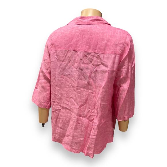 Tahari Pink 3/4 Sleeve Oversize Boho Mom Gauze Loose Fit Linen Top Size 1X - Picture 4 of 16